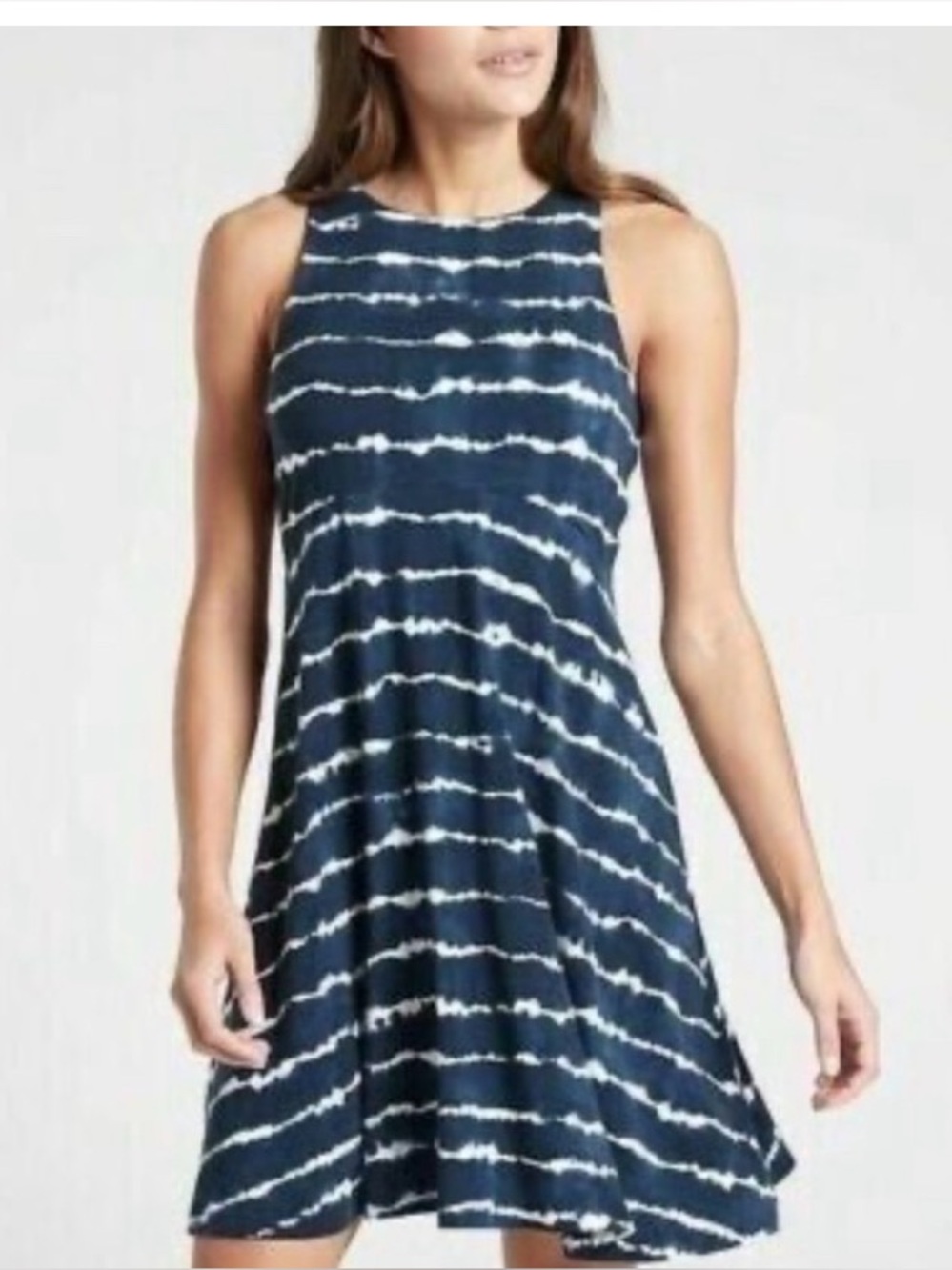 Athleta Santorini Thera Printed Dress Tie-Dye Blue White Striped Women’s SP
